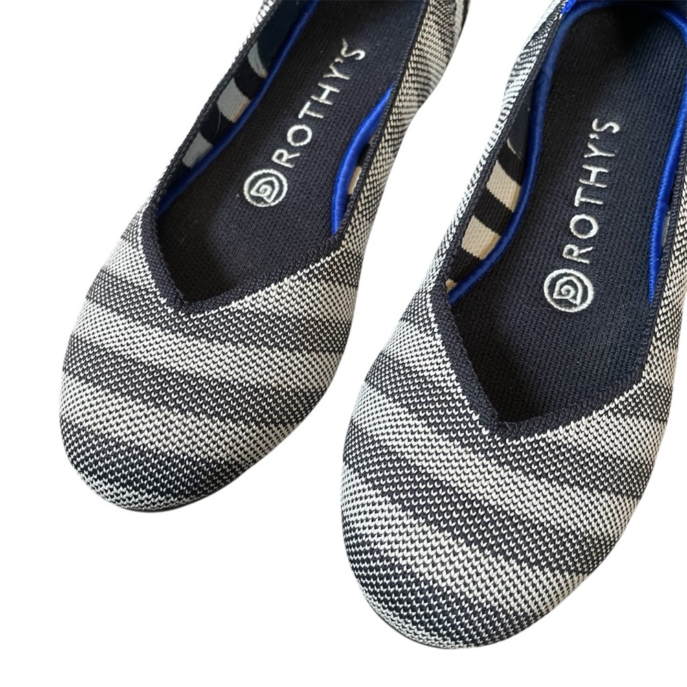 ROTHY'S BIRDSEYE GRAY ROUND TOE STRIPE FLATS RARE Size 7